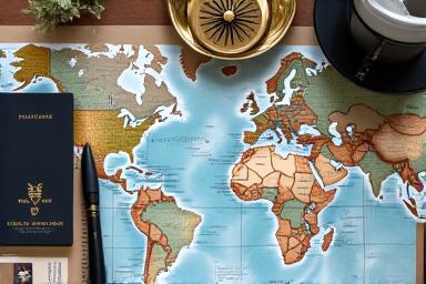 A travel planner's desk with maps and notes